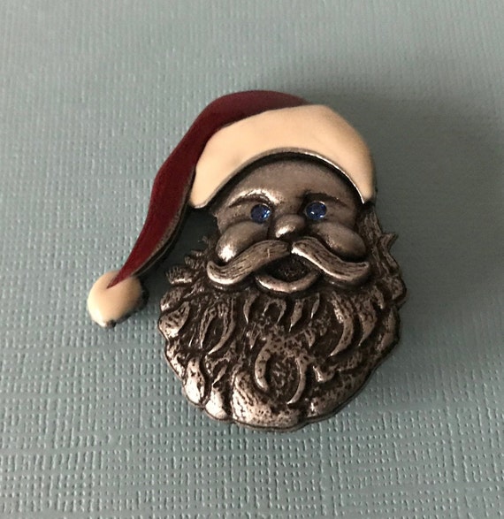 Vintage Santa brooch, blue eyed Santa brooch, sig… - image 3