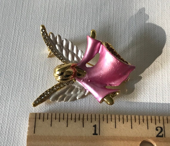Pink angel pin, rhinestone angel pin, heavenly an… - image 3