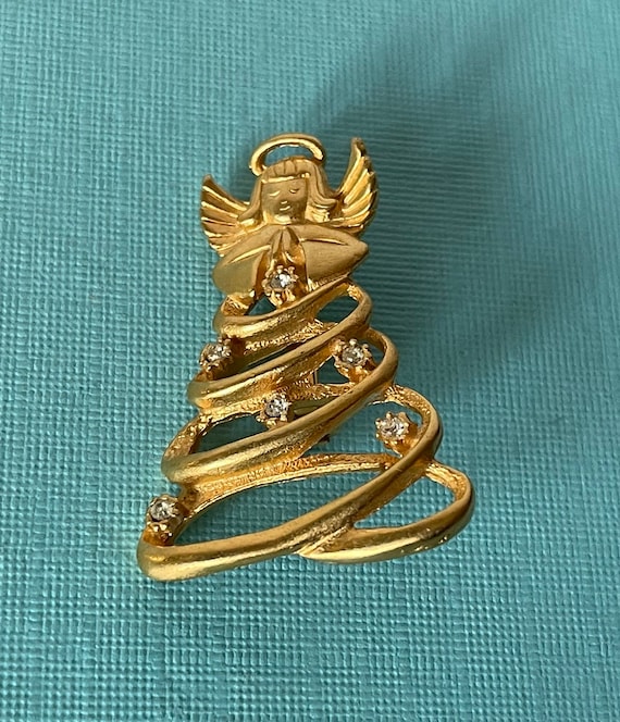 Vintage angel brooch, rhinestone angel pin, angel… - image 3