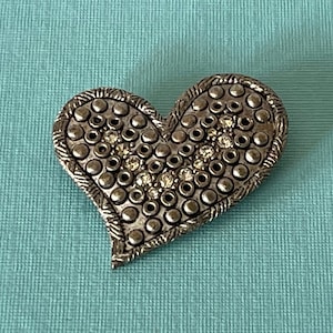 Vintage heart brooch, rhinestone heart pin, silver heart brooch, Valentine&#39;s heart pin, wedding heart pin, Chicos heart, heart jewelry