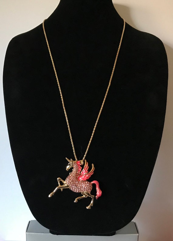 Large unicorn necklace, pink unicorn necklace, rh… - image 3