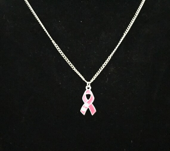 Breast cancer awareness necklace, fight like a girl, breast cancer survivor necklace, breast cancer necklace, rhinestone pink ribbon charm