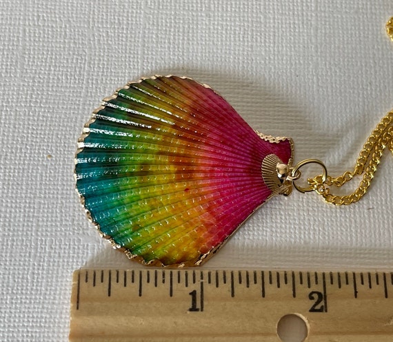 Rainbow shell necklace, 24" shell necklace, gold … - image 7