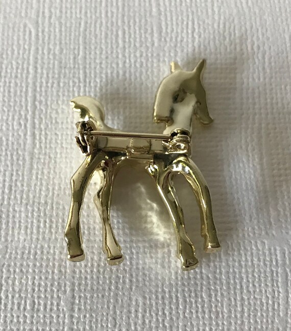 Vintage horse brooch, gold horse pin, rhinestone hors… Gem