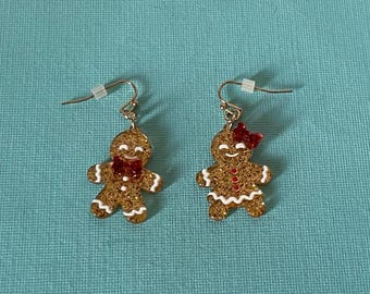 Gingerbread man earrings, Christmas earrings, holiday earrings,