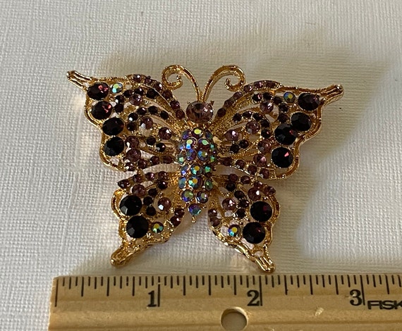 Large butterfly brooch, rhinestone butterfly pin,… - image 5