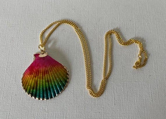 Rainbow shell necklace, 24" shell necklace, gold … - image 6