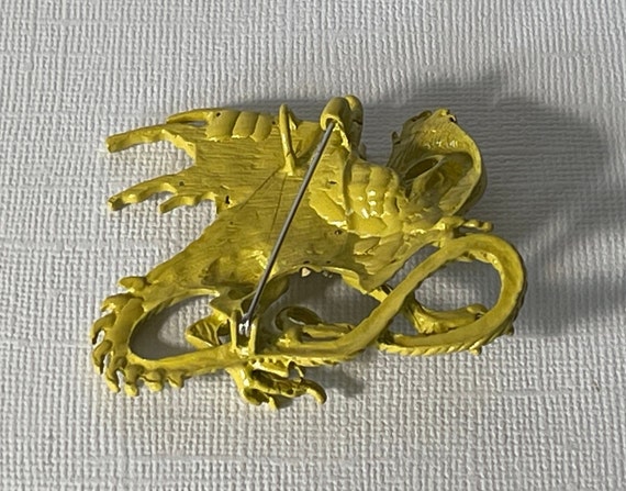 Yellow dragon brooch, rhinestone dragon pin, dung… - image 5