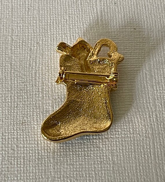 Vintage stocking brooch, Christmas stocking pin, … - image 6