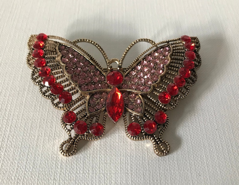 butterfly brooch insect pin bug Large red rhinesotne butterfly pin butterfly jewelry red butterfly in insect pins large butterfly pin