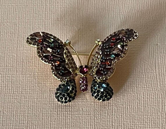 Rhinestone butterfly brooch, purple butterfly pin, butterfly jewelry, insect brooch, butterflies, pink butterfly, gold butterfly brooch