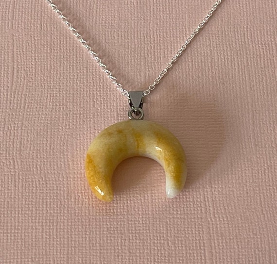 Crescent moon necklace, yellow moon necklace, butter quartz crescent moon, 20" necklace, yellow jasper moon necklace, moon jewelry, moon View 2