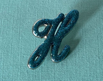 Vintage letter H brooch, blue letter H pin, letter H jewelry, letter H vintage, glittery letter H pin, monogram H brooch, initial h brooch