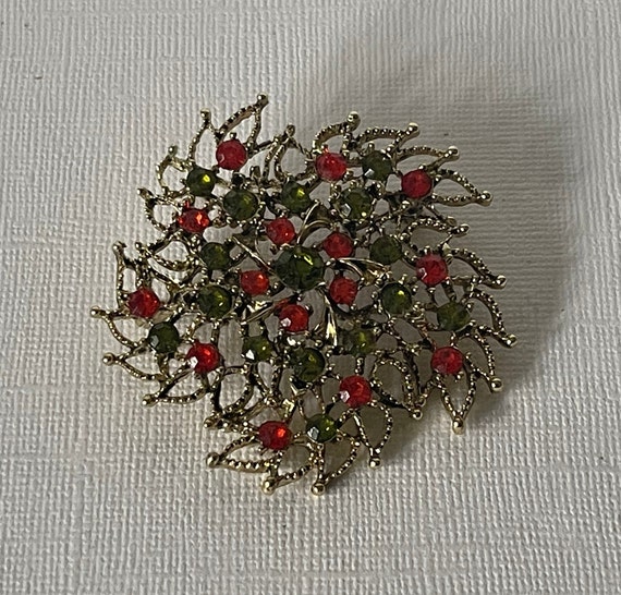 Vintage flower brooch, rhinestone flower pin, Chr… - image 4