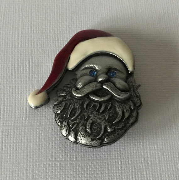 Vintage Santa brooch, blue eyed Santa brooch, sig… - image 4