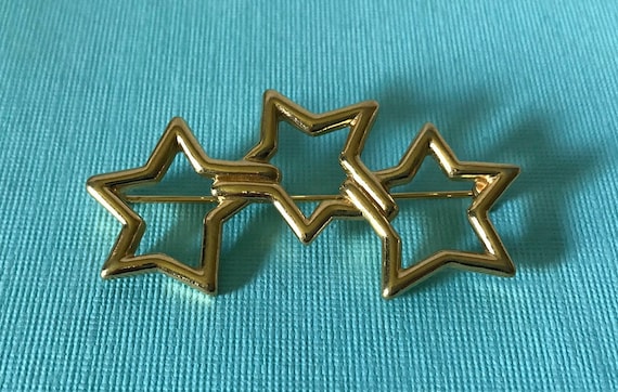 Vintage star brooch three star pin, gold star broo