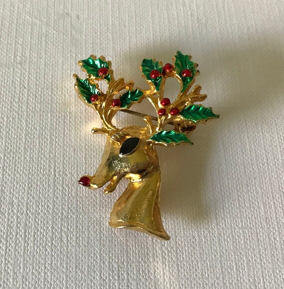 Vintage rudolph pin, reindeer brooch, Christmas p… - image 2