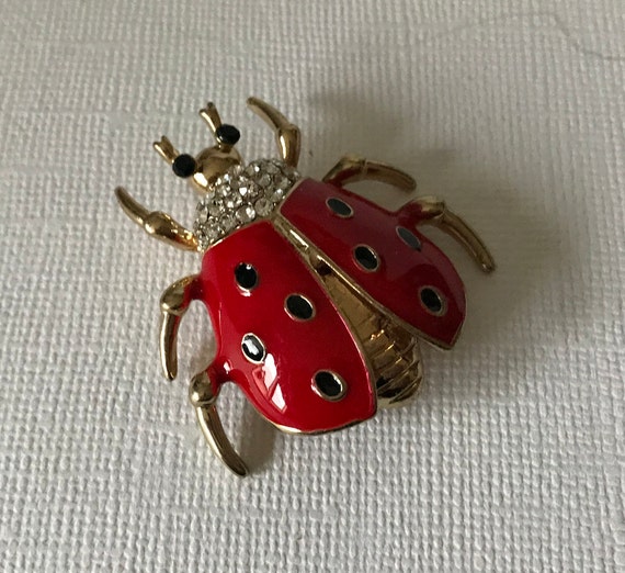 Rhinestone lady bug brooch, beetle brooch, lady b… - image 3