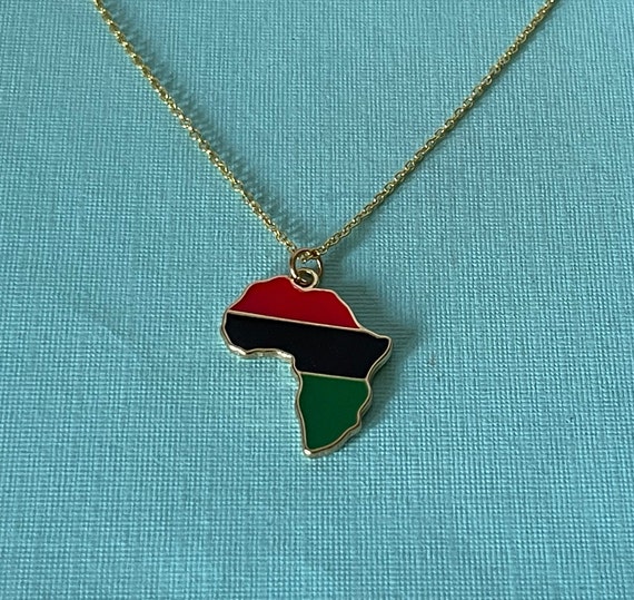 Africa necklace, red black and green Africa necklace, African jewelry, Africa, 20 inch necklace, Africa pendant, African charm necklace gift