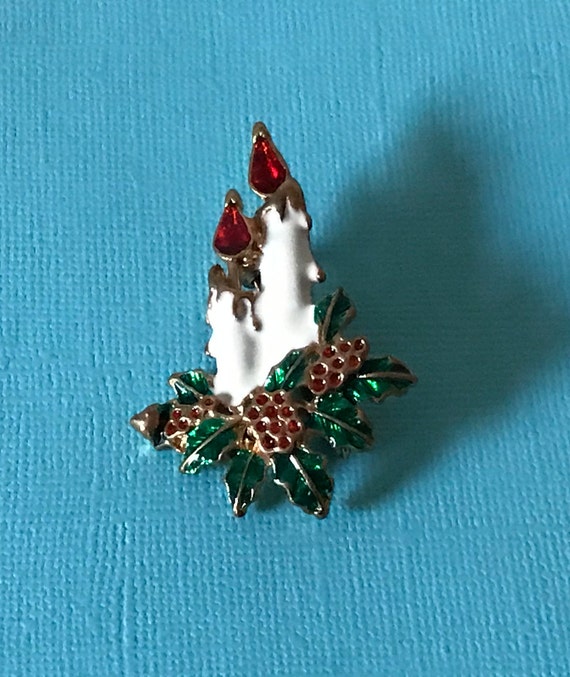 Vintage candle brooch, Christmas candle pin, Chris