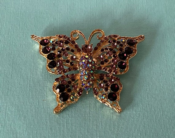 Large butterfly brooch, rhinestone butterfly pin,… - image 6