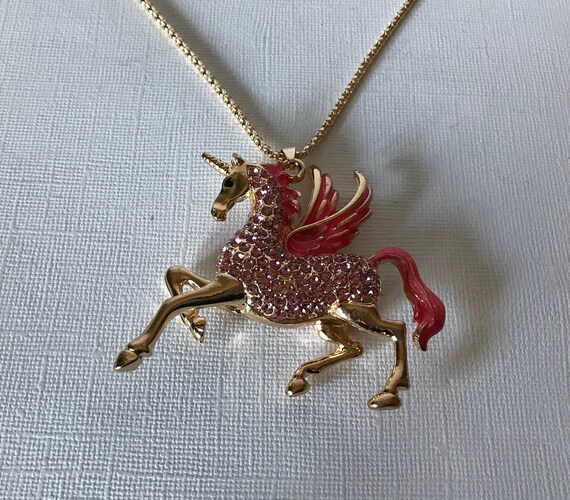 Large unicorn necklace, pink unicorn necklace, rh… - image 7