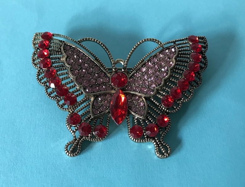 butterfly brooch insect pin bug Large red rhinesotne butterfly pin butterfly jewelry red butterfly in insect pins large butterfly pin