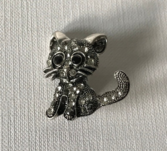 Silver rhinestone cat brooch, cat pin, cat gifts,… - image 2