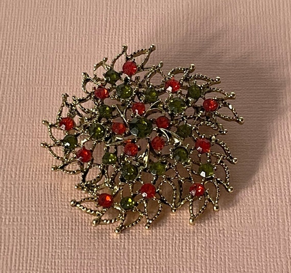 Vintage flower brooch, rhinestone flower pin, Chr… - image 1