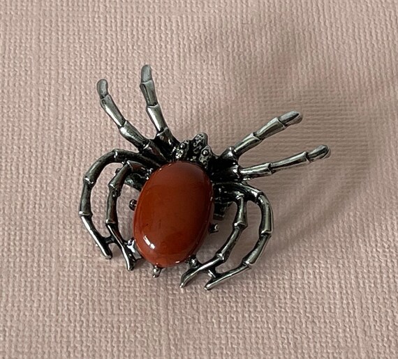 Spider brooch, flame jasper spider pin, tarantula… - image 2