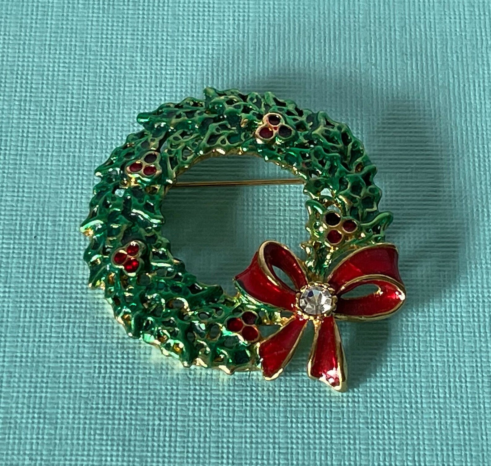Vintage Wreath Pin Rhinestone Wreath Pin Christmas Wreath Etsy
