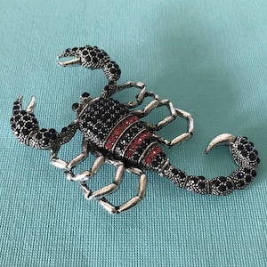 Large rhinestone scorpion brooch, Scorpio birth sign, blue rhinestone scorpion pin, movable scorpion brooch, October birth sign, Scorpio