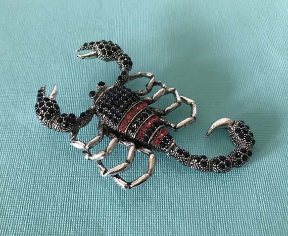 Large rhinestone scorpion brooch, Scorpio birth s… - image 1