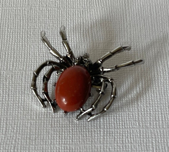 Spider brooch, red jasper spider pin,  Halloween … - image 3