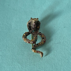 Rhinestone snake brooch, cobra brooch, gold snake pin, snake jewelry, pit viper brooch, snake pendant, king cobra, rattlesnake brooch,