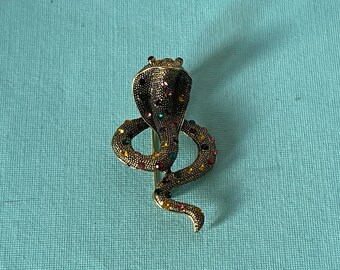 Rhinestone snake brooch, cobra brooch, gold snake pin, snake jewelry, pit viper brooch, snake pendant, king cobra, rattlesnake brooch,