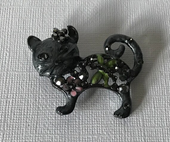 Rhinestone cat brooch, hippie cat pin, boho cat p… - image 2