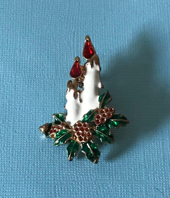 Vintage candle brooch, Christmas candle pin, Chris