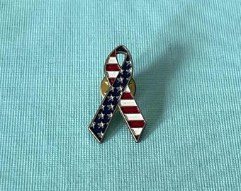 Vintage USA ribbon brooch, America brooch, MAGA, red white and blue ribbon pin, patriotic jewelry, American flag pin USA flag brooch vintage