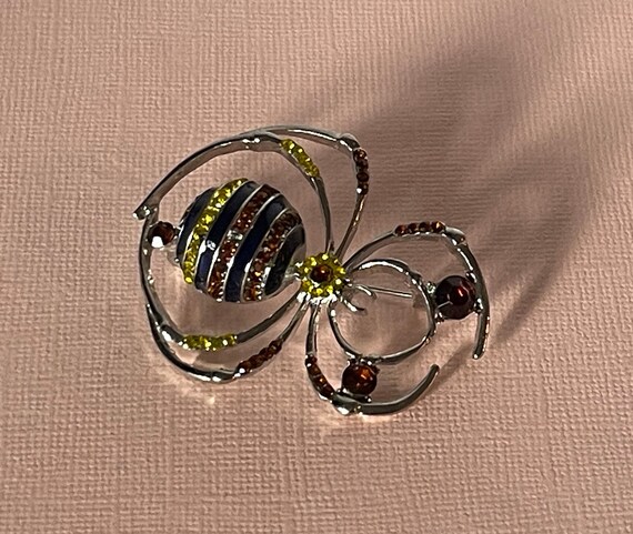Rhinestone spider brooch, tarantula brooch, yellow spider pin, blue spider pin Halloween spider brooch wedding spider brooch, spider jewelry View 2