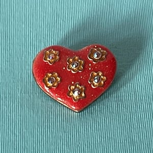 Vintage heart brooch, rhinestone heart pin, heart jewelry, Valentine&#39;s heart pin, heart with flowers pin, wedding heart pin, glittery heart