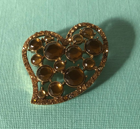 Vintage heart brooch, rhinestone heart pin, Valen… - image 2