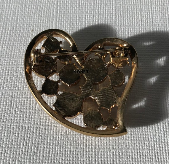 Vintage heart brooch, rhinestone heart pin, Valen… - image 7