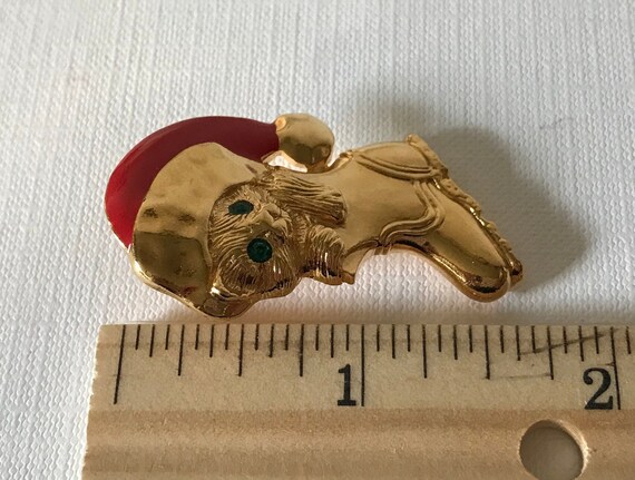 Vintage Christmas cat pin, gold cat pin, holiday … - image 3
