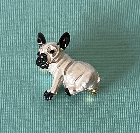 French bulldog brooch, dog jewelry, white dog pin… - image 1