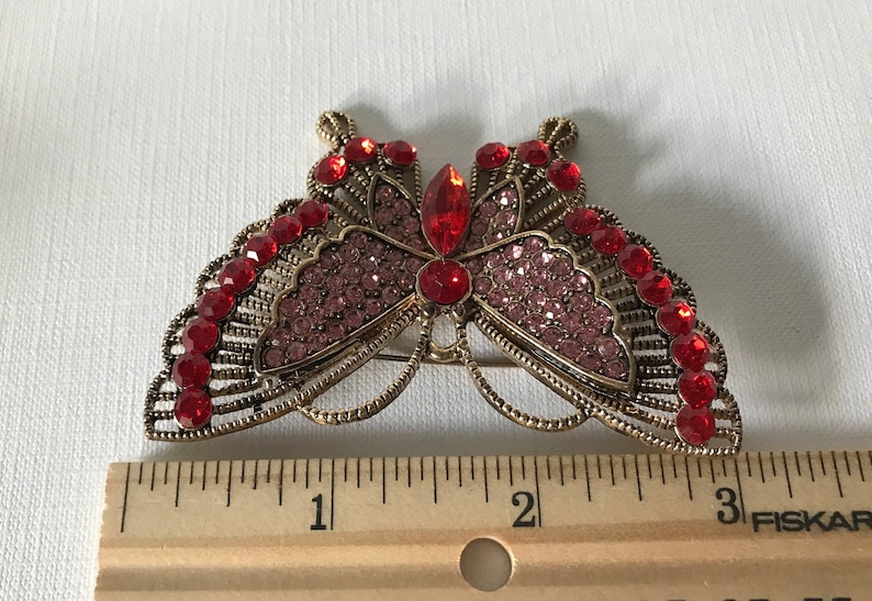 butterfly brooch insect pin bug Large red rhinesotne butterfly pin butterfly jewelry red butterfly in insect pins large butterfly pin