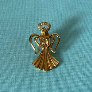Vintage angel brooch, gold angel pin, guardian angel pin, angel jewelry, religious jewelry, Christian jewelry, rhinestone angel brooch