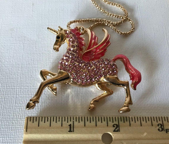 Large unicorn necklace, pink unicorn necklace, rh… - image 6