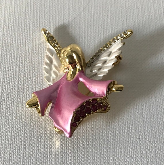 Pink angel pin, rhinestone angel pin, heavenly an… - image 2