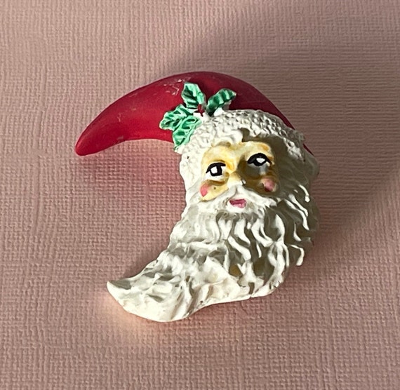 Vintage Santa brooch, vintage crescent moon pin, … - image 2